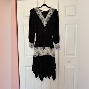 1980’s Vintage Judith Ann Plus 1x silk beaded belted Great Gatsby flapper dress